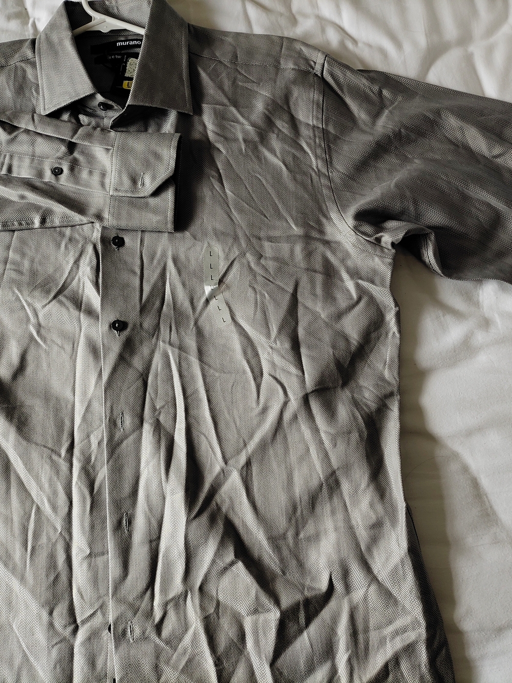 Murano Gray Men's Dress Shirt Classic Fit Cutaway Collar, Size Large